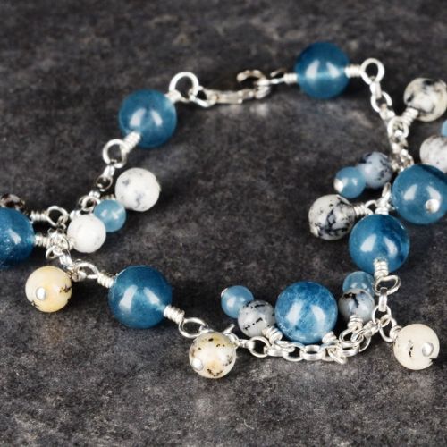 Blue Apatite and Merlinite Charm Bracelet 01 Full View