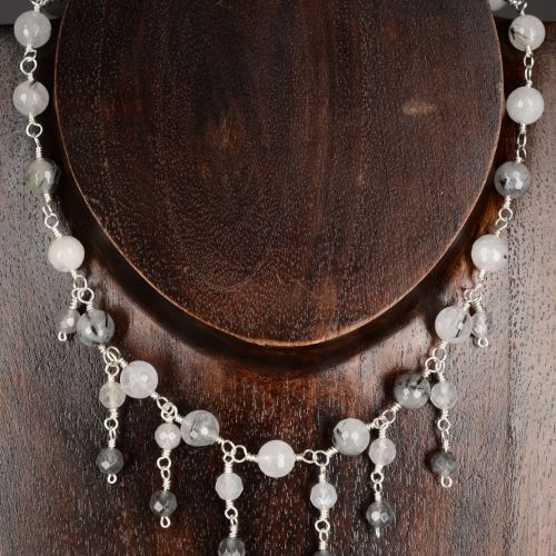 Silver and Rutilated Quartz Waterfall Necklace 01 Full View