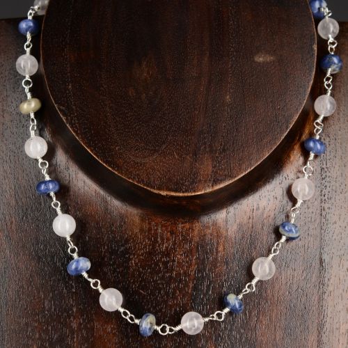 Sodalite Rose Quartz Necklace 01 Full View