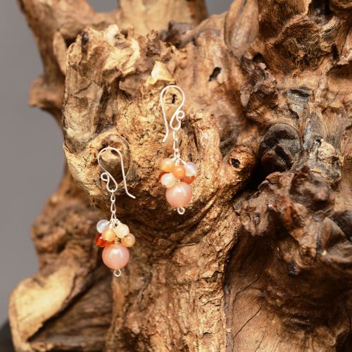 Carnelian Dangle Cluster Earrings 01 Full View