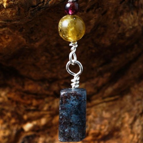 Contemporary sterling silver Red and Green Garnet Blue Kyanite Oblong Dangle Earrings 01