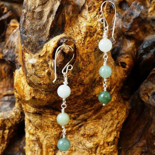 Handmade sterling shades of green Jade dangle Earrings 02