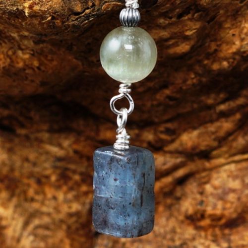 Contemporary handmade recycled sterling silver wire wrapped Green & Blue Kyanite dangle earrings 01