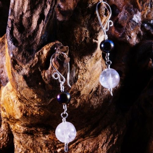 Mystic Quartz & Onyx Dangle Earrings 03 Full View
