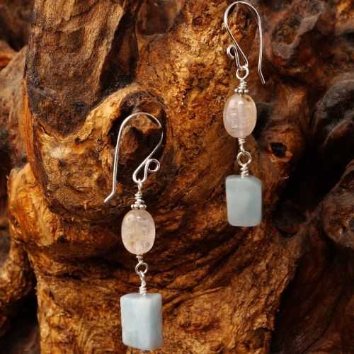 Handmade sterling silver wire wrapped Purple Apatite Aquamarine dangle earrings 01