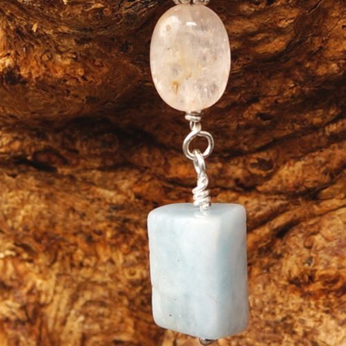 Handmade sterling silver wire wrapped Purple Apatite Aquamarine dangle earrings 01