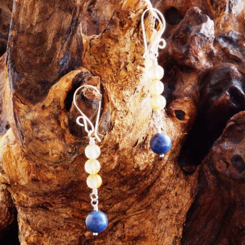 Rutilated Quartz Dumortierite Earrings 01 Full View