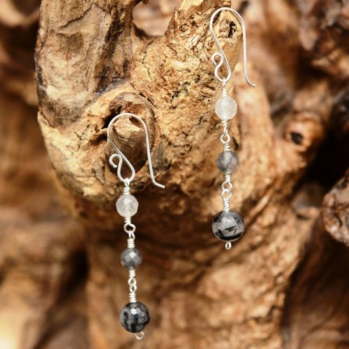 Silver and Rutilated Quartz Dangle Earrings 01 Full View