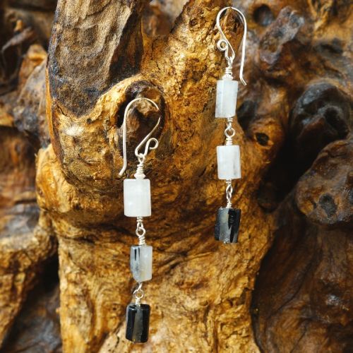 Handmade sterling silver wire wrapped Black Rutilated Quartz dangle earrings 01