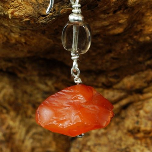 Handcrafted sterling silver wire wrapped Smokey Quartz Carnelian earrings 01 Full View