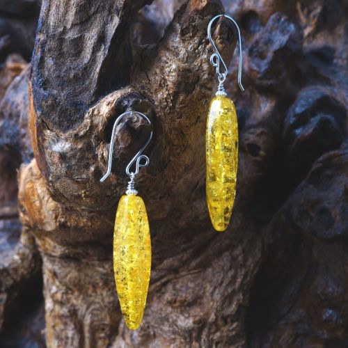 Handmade sterling silver wire wrapped  Amber  earrings
