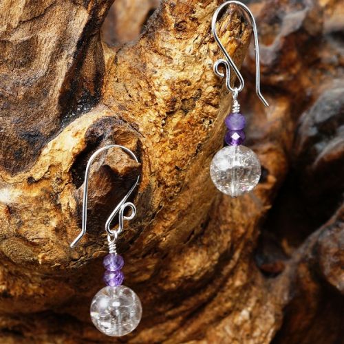 Handmade sterling silver wire wrapped Amethyst Smokey Citrine earrings
