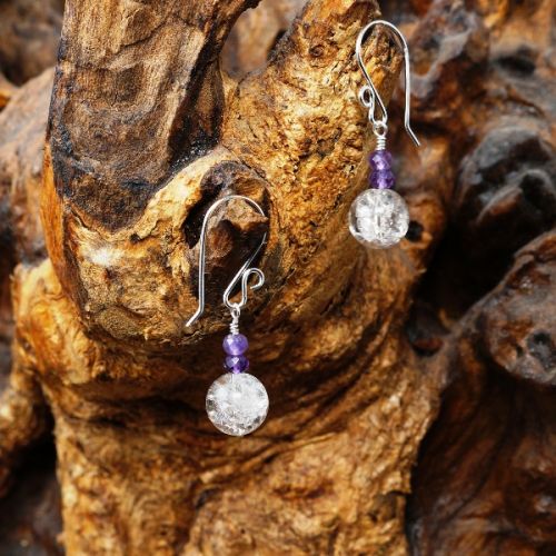 Handmade sterling silver wire wrapped Amethyst Smokey Citrine earrings