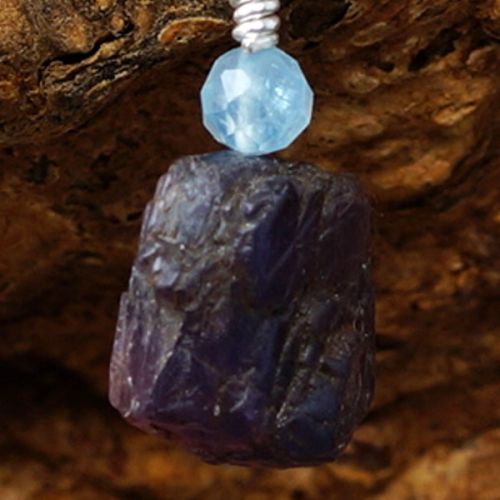Handmade recycled sterling silver wire wrapped Aquamarine Rough Ruby  earrings close up