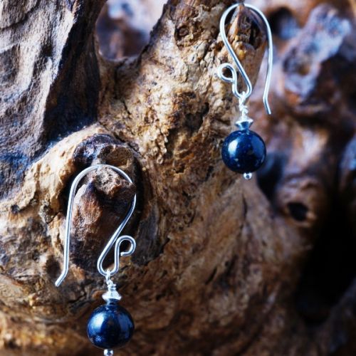 Handmade sterling silver wire wrapped Azurite earrings 01