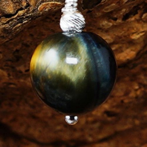 Handmade recycled sterling silver wire wrapped Blue Gold Tigers Eye earrings close up
