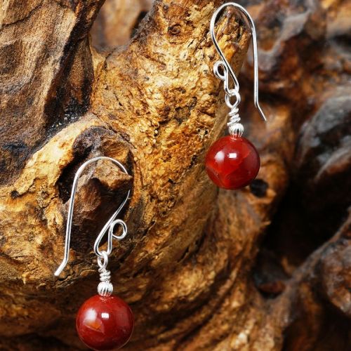 Handmade recycled sterling silver round Carnelian earrings 01 full view
