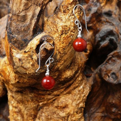 Handmade recycled sterling silver round Carnelian earrings 01 full view