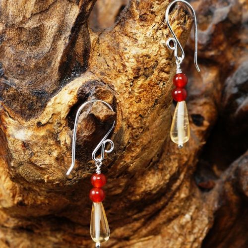 Handmade sterling silver wire wrapped Carnelian Citrine earrings