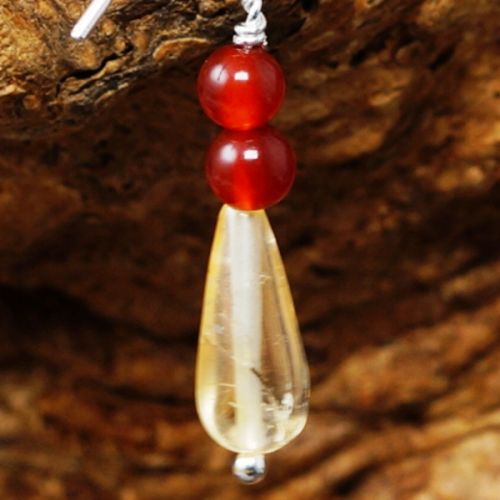 Handmade sterling silver wire wrapped Carnelian Citrine earrings close up