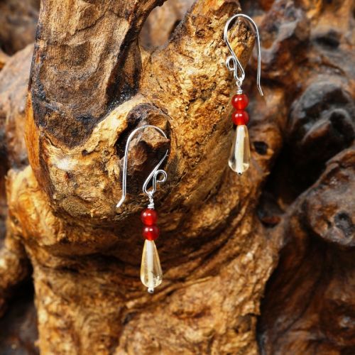 Handmade sterling silver wire wrapped Carnelian Citrine earrings