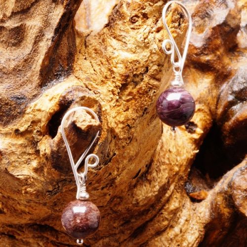 Handmade sterling silver dark Charoite Earrings 02 closeup