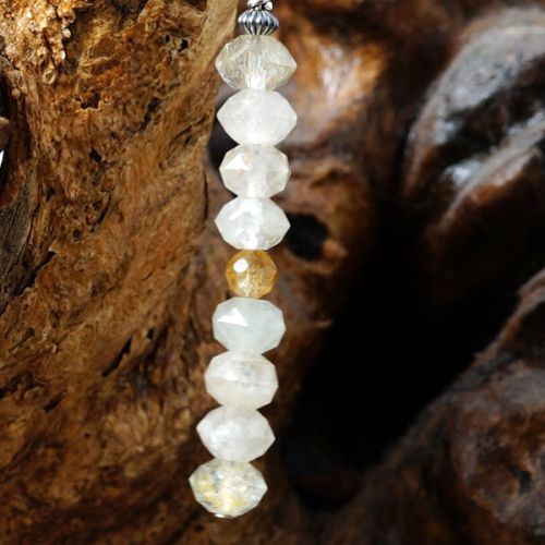 Handmade sterling silver faceted Citrine stacked London Blue Topaz Earrings close up