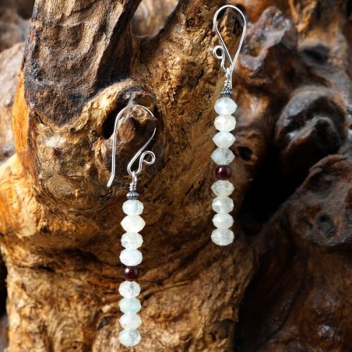Handmade sterling silver Garnet stacked London Blue Topaz Earrings 02 Full View