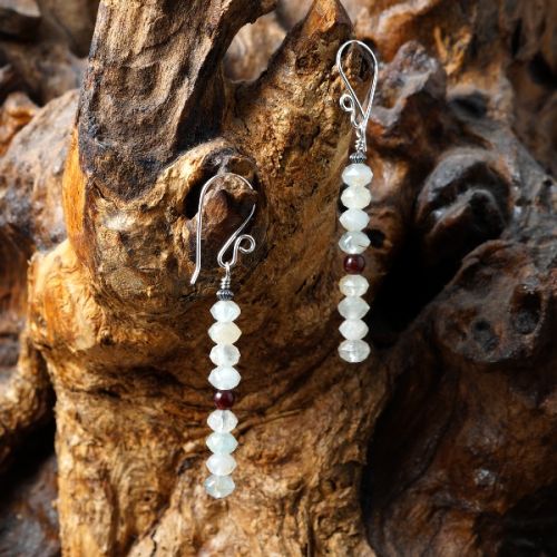 Handmade sterling silver Garnet stacked London Blue Topaz Earrings 02 Full View