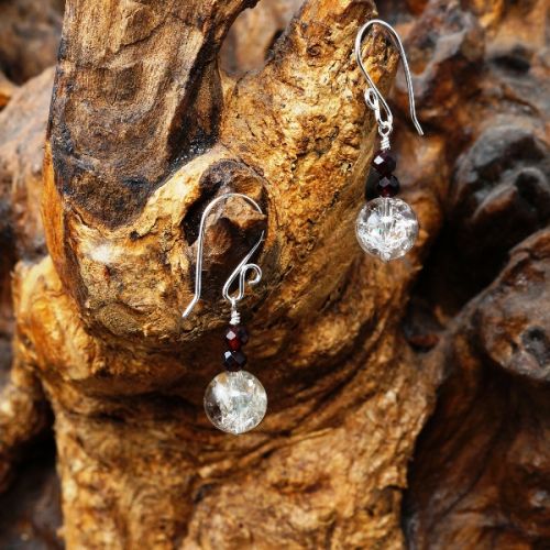 Handmade sterling silver wire wrapped Garnet Smokey Citrine earrings