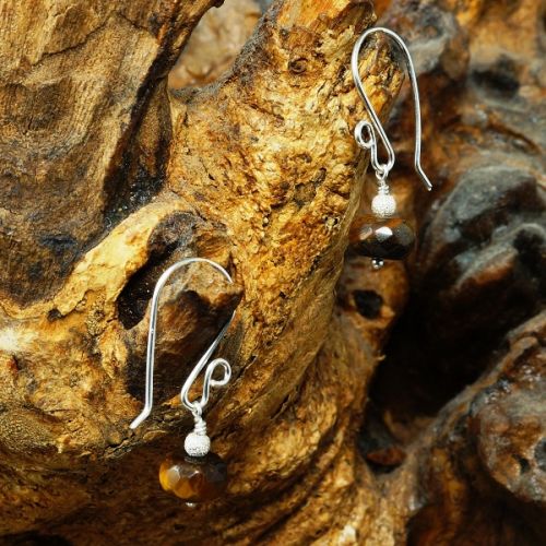 Handmade sterling silver Golden Tiger's Eye Earrings Full View