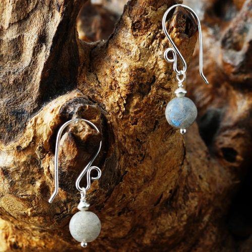Handmade sterling silver wire wrapped facted coin labradorite earrings 01