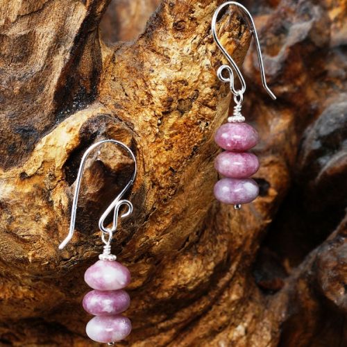 Handmade recycled sterling silver stacked Lepidolite Earrings 02 full view