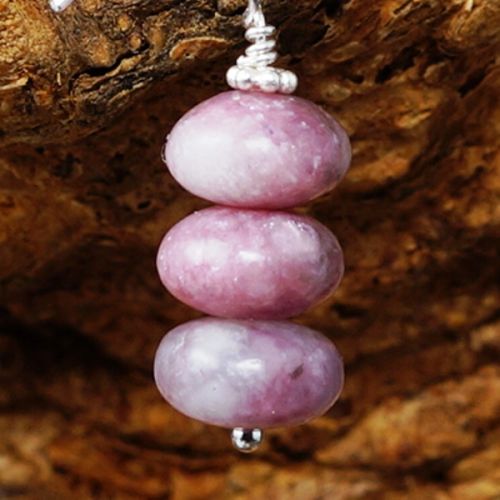 Handmade recycled sterling silver stacked Lepidolite Earrings 02 Closeup