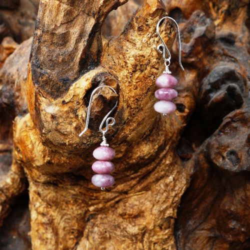 Handmade recycled sterling silver stacked Lepidolite Earrings 02 Full View