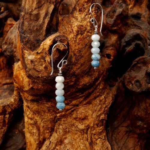 Handmade sterling silver wire wrapped Stacked Ombre Aquamarine Earrings 01 Full view