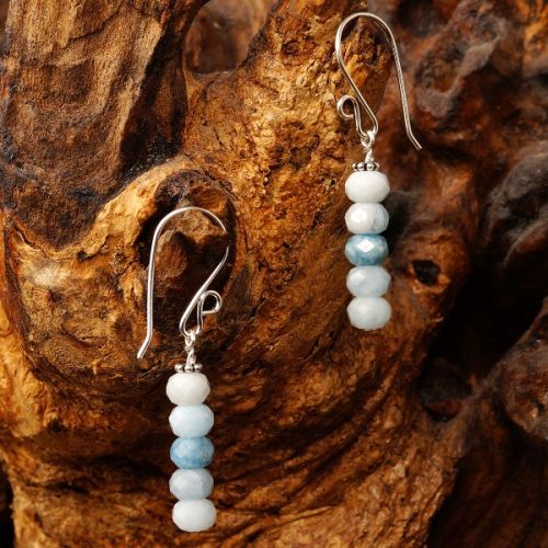 Handmade sterling silver wire wrapped Stacked Ombre Aquamarine Earrings 02 Full view