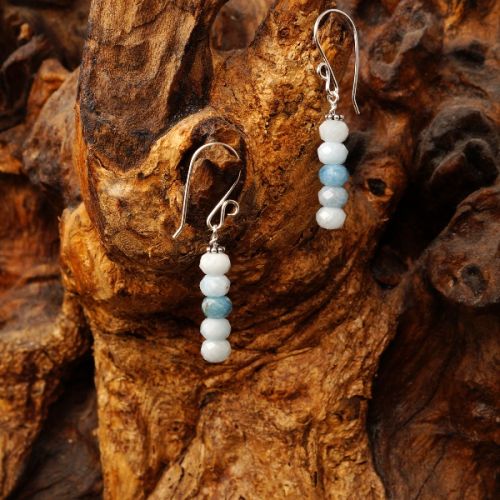 Handmade sterling silver wire wrapped Stacked Ombre Aquamarine Earrings 02 Full view