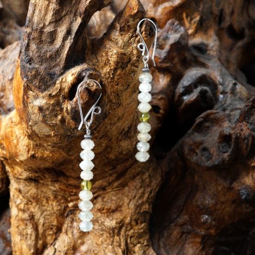 Handmade sterling silver faceted Peridot stacked London Blue Topaz Earrings Full View