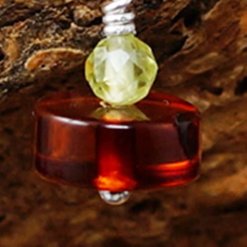 Handmade recycled sterling silver wire wrapped Peridot Amber Diamond Earrings 01 Close up