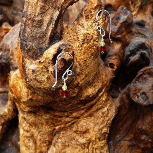 Handmade recycled sterling silver wire wrapped Peridot Amber Diamond Earrings 01 Full View