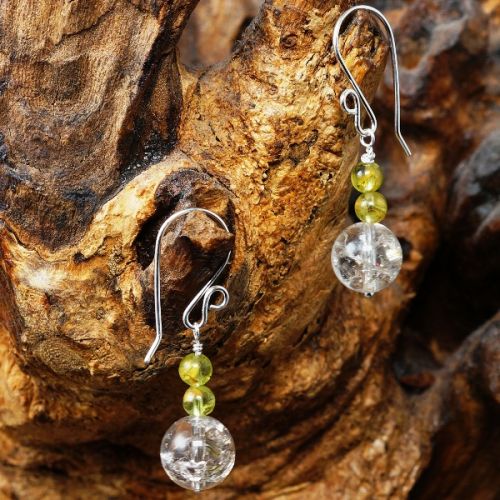 Handmade sterling silver wire wrapped Peridot Smokey Citrine earrings