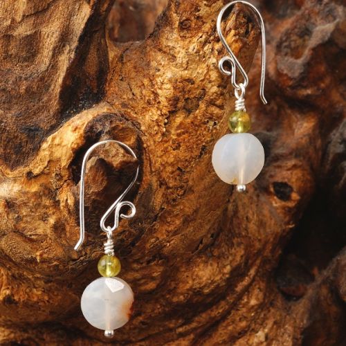 Handmade sterling silver wire wrapped Peridot Chrysoprase Coin earrings