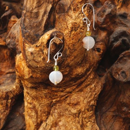 Handmade sterling silver wire wrapped Peridot Chrysoprase Coin earrings