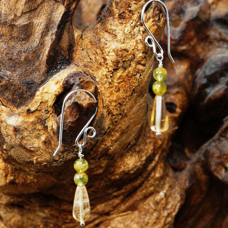 Handmade sterling silver wire wrapped Peridot Citrine earrings.