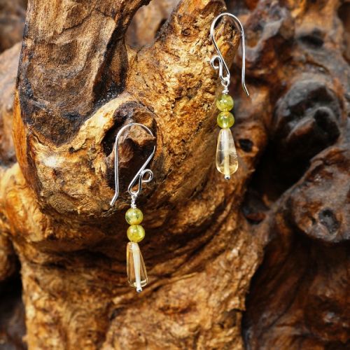 Handmade sterling silver wire wrapped Peridot Citrine earrings