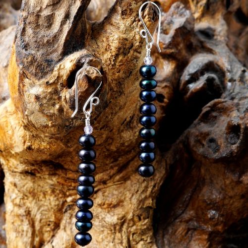 Elegant sterling silver wire wrapped stacked faceted Pink Amethyst Peacock Freshwater Pearl Earrings