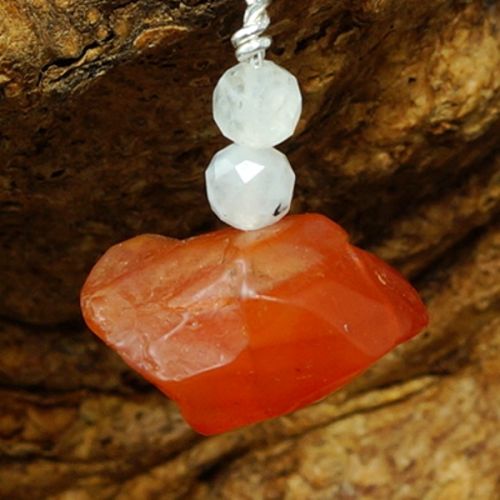 Handcrafted sterling silver wire wrapped Rainbow Moonstone Carnelian earrings 02 Full View