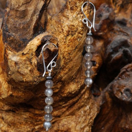 Elegant sterling silver wire wrapped stacked Black Moonstone Earrings 01