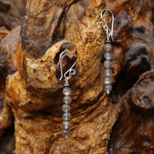 Elegant sterling silver wire wrapped stacked Black Moonstone Earrings 01